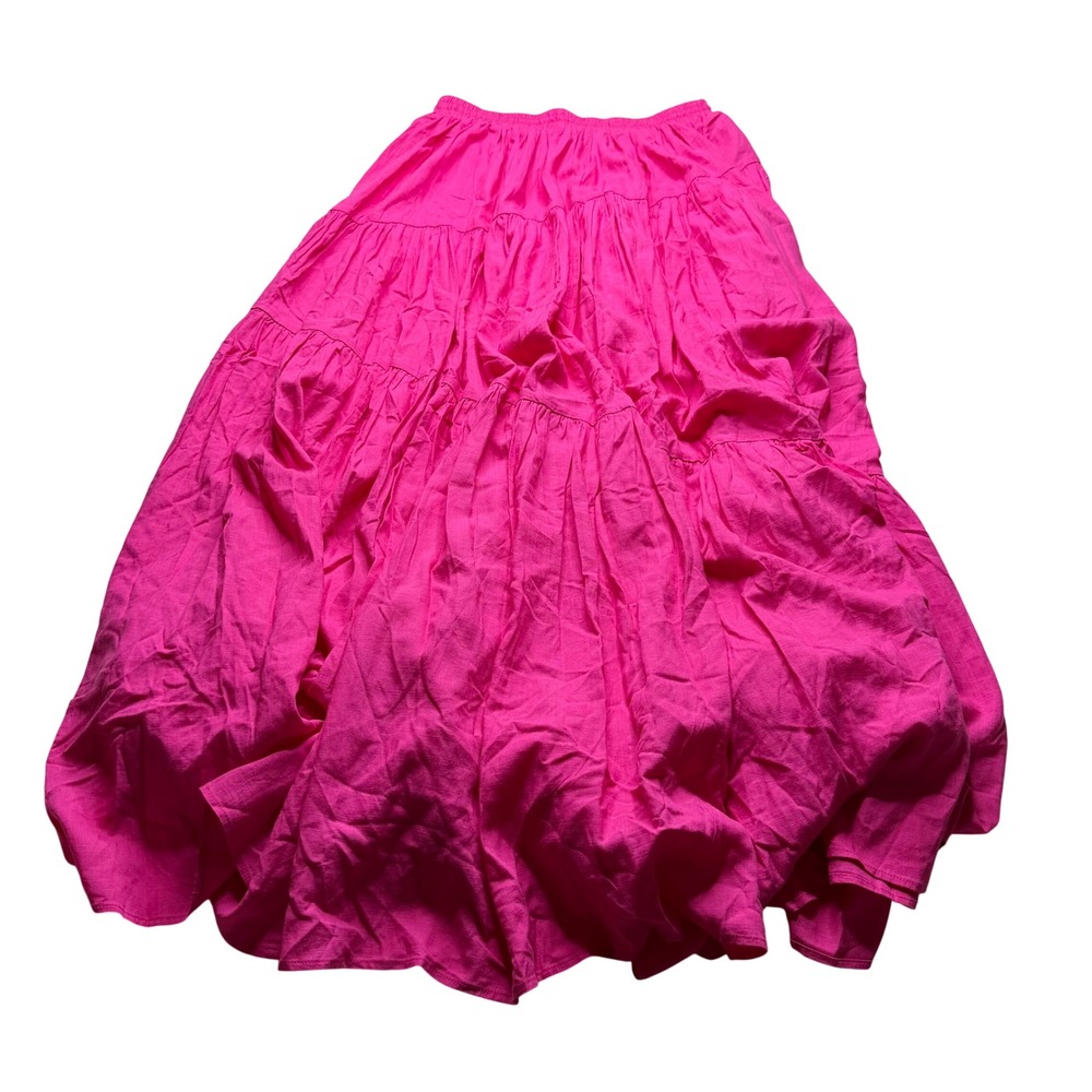 MISTER ZIMI Hot Pink Maxi Skirt Pink Tiered Tassel Boho Women's US6 Vibrant